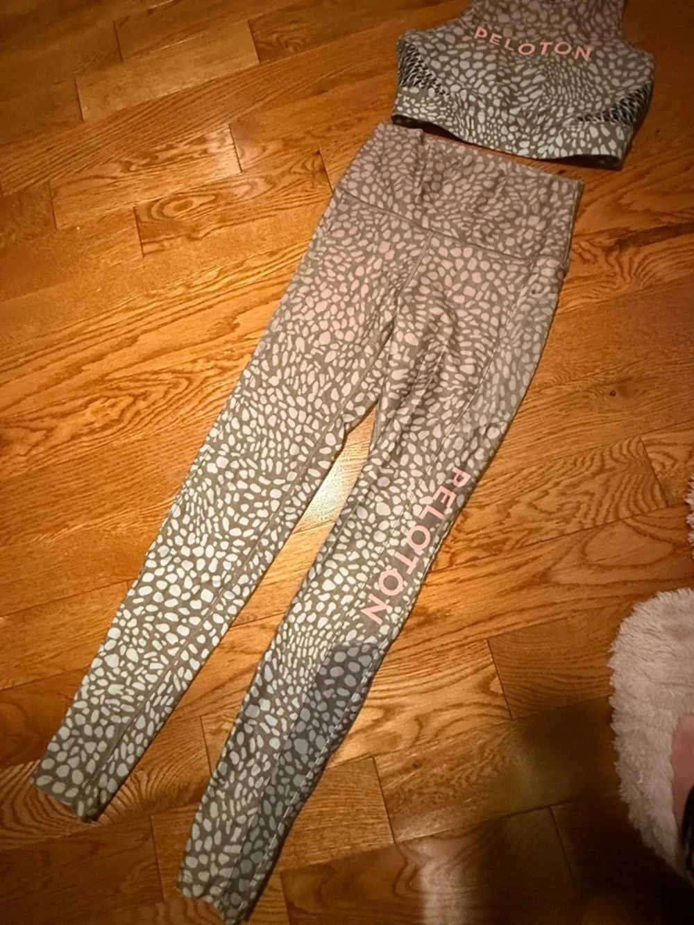 Peloton Gray and Pink Leopard-Print Workout Set - Crop Top & Leggings